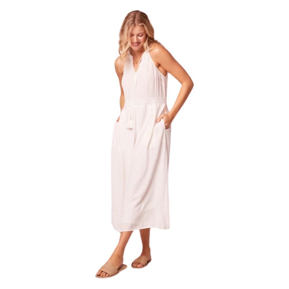 B.O.G Collective Boho Imagine White Embroidered Midi Dress, Size Small. NWT!